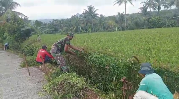 Babinsa Ponorogo Turun ke Selokan Bantu Warga Pembersihan Saluran Air
